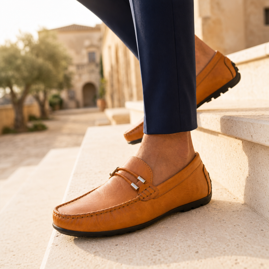 Evora Leather Slip-On Loafers in Tan