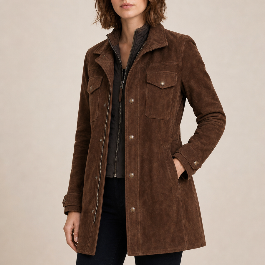 Fiesole Longline Suede Jacket in Brown