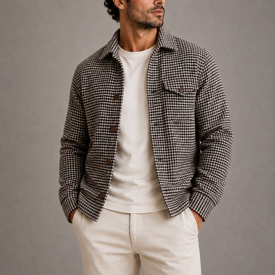 Figueres Houndstooth Shirt Jacket in Brown