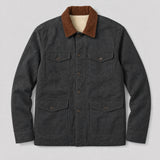 The Foreman Men's Fleece-Lined Canvas Field Jacket in Coal, flat lay