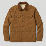 The Foreman Men's Fleece-Lined Canvas Field Jacket in Saddle Brown, flat lay