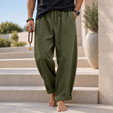 Funchal Linen Blend Loose Pants in Army Green
