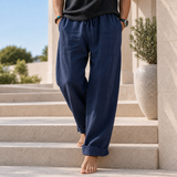 Funchal Linen Blend Loose Pants in Navy