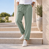 Funchal Linen Blend Loose Pants in Sage Green