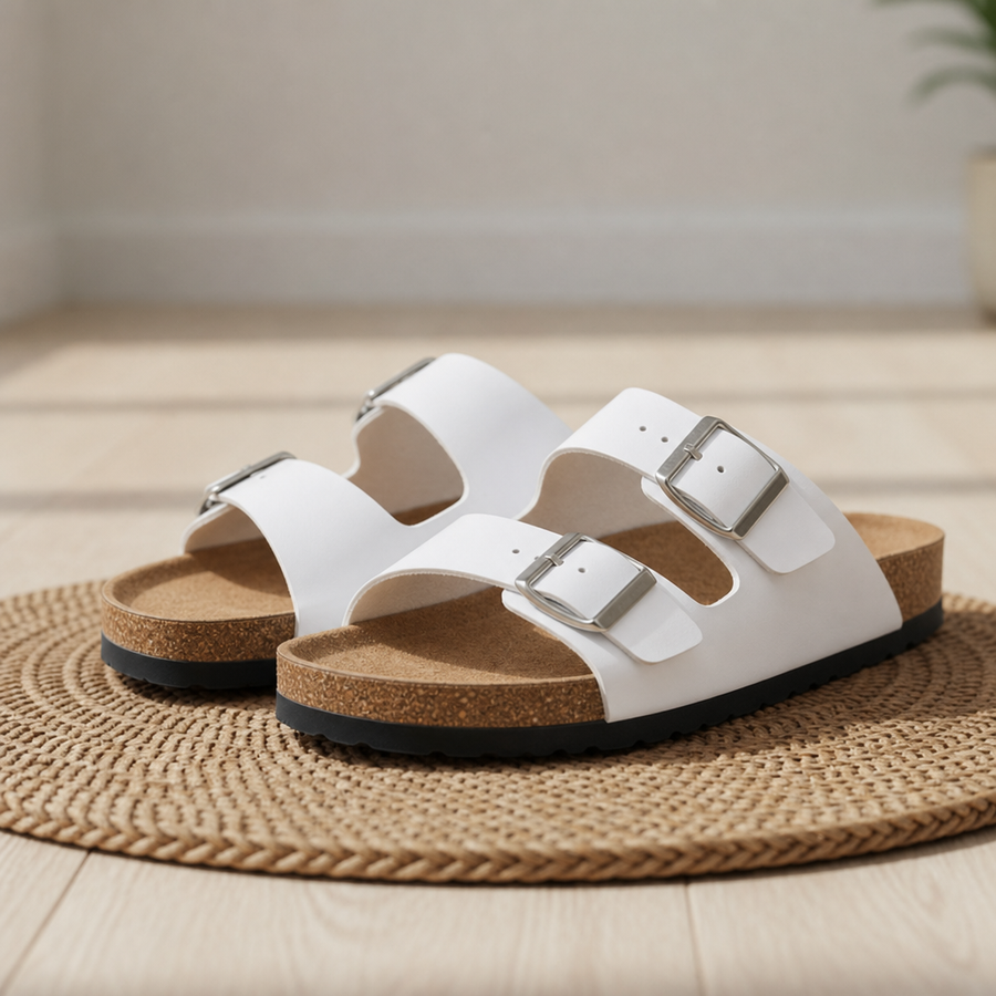 Gaeta Double Strap Buckle Sandals in White