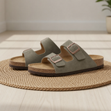 Gaeta Double Strap Buckle Sandals in Green
