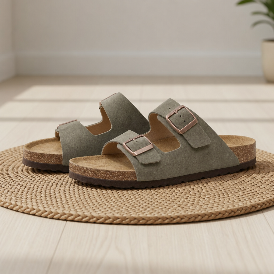 Gaeta Double Strap Buckle Sandals in Green
