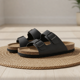 Gaeta Double Strap Buckle Sandals in Black