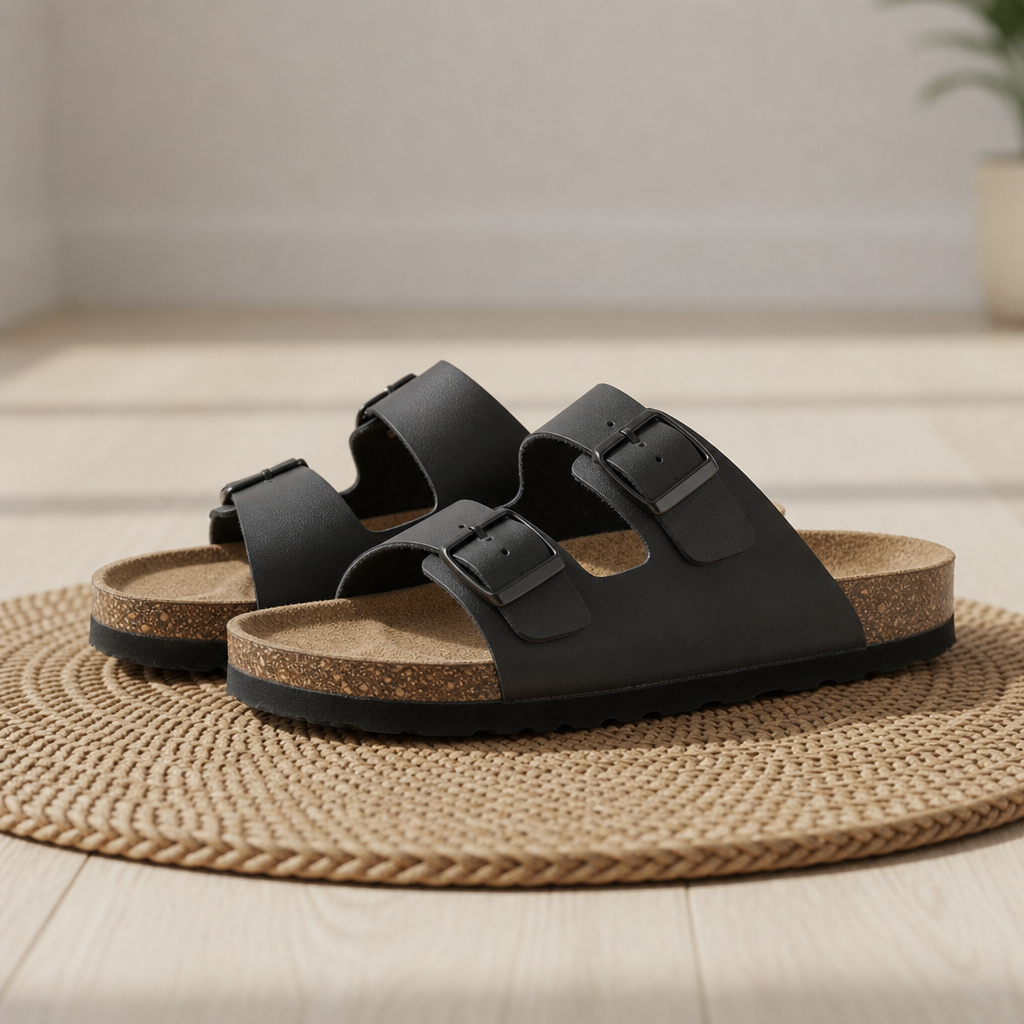 Gaeta Double Strap Buckle Sandals in Black