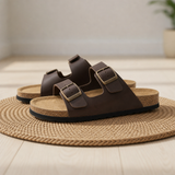 Gaeta Double Strap Buckle Sandals in Brown