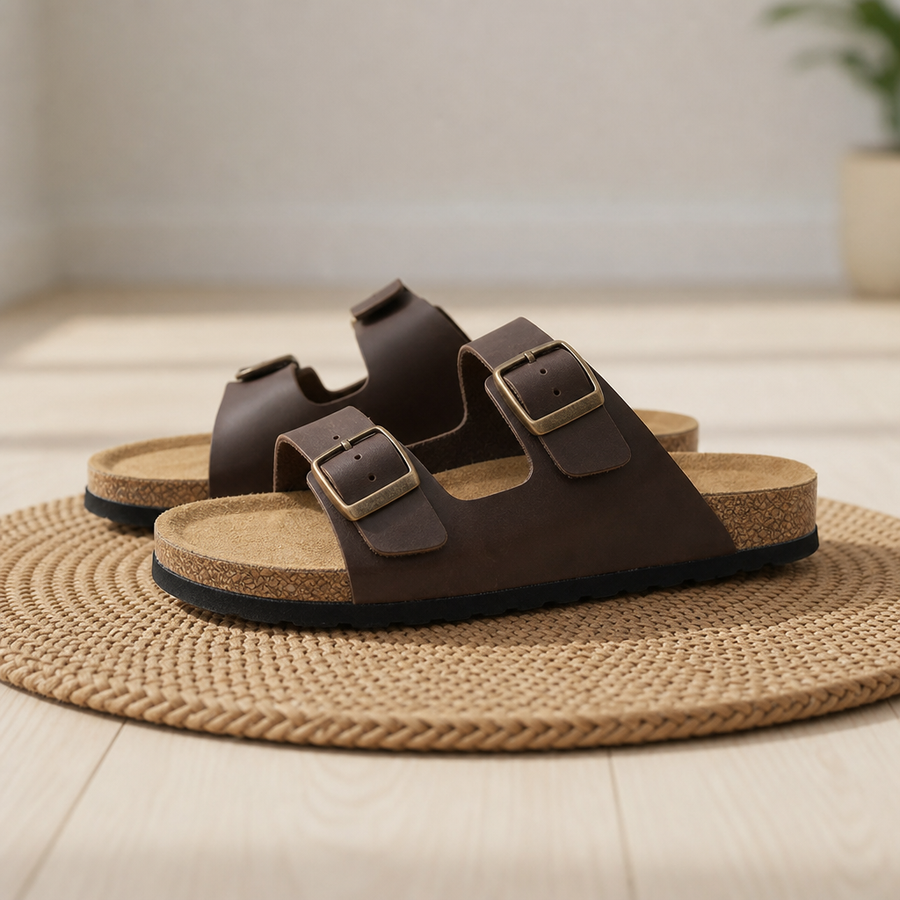 Gaeta Double Strap Buckle Sandals in Brown