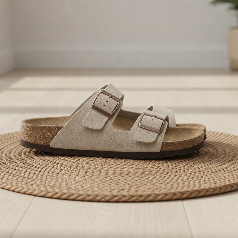 Gaeta Double Strap Buckle Sandals in Beige