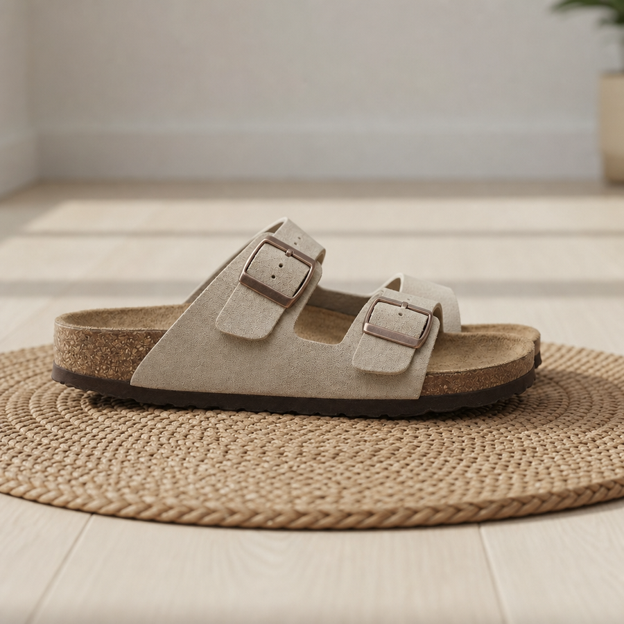 Gaeta Double Strap Buckle Sandals in Beige