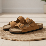 Gaeta Double Strap Buckle Sandals in Bronze