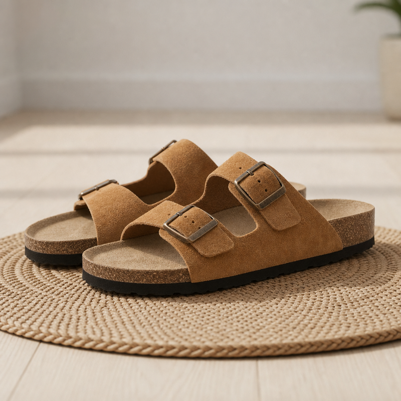 Gaeta Double Strap Buckle Sandals in Bronze