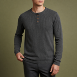 Gallipoli Waffle Knit Henley in Dark Gray