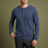 Gallipoli Waffle Knit Henley in Navy Blue