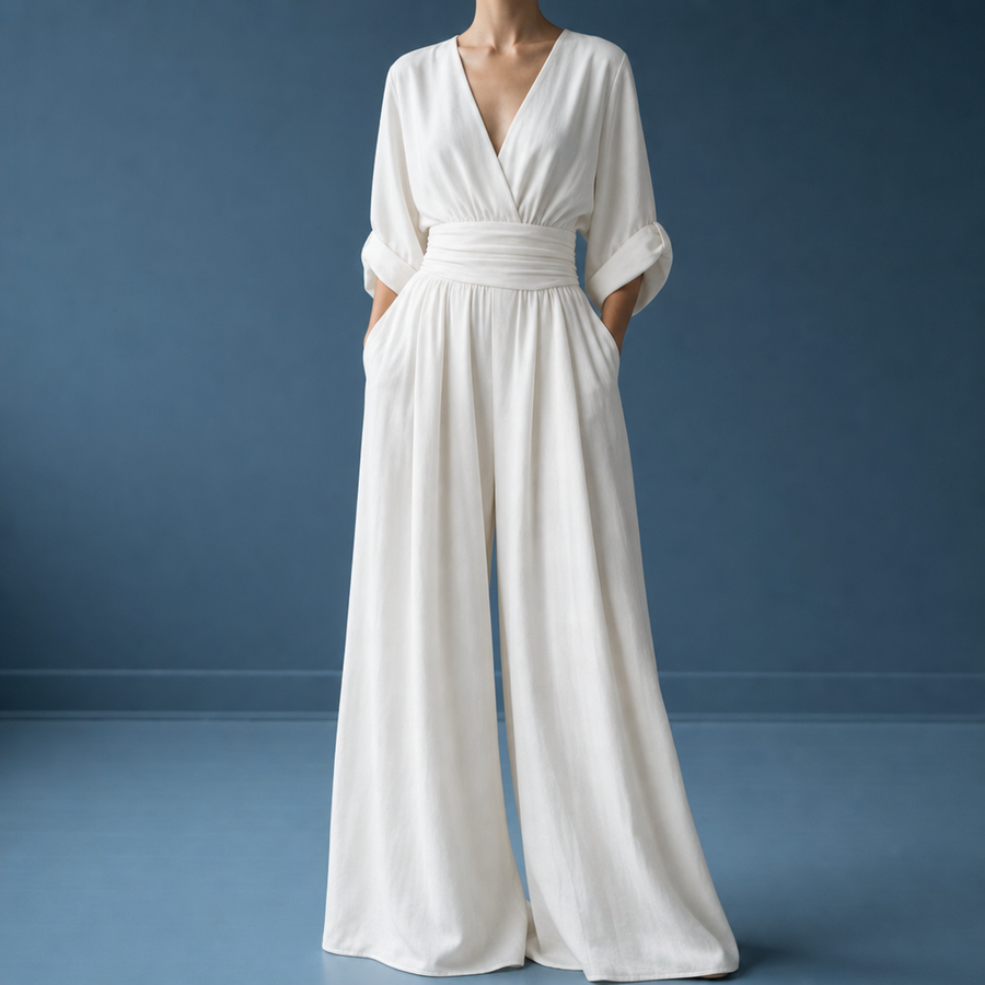 Gozo Wide-Leg Wrap Jumpsuit in White