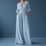 Gozo Wide-Leg Wrap Jumpsuit in Sky Blue