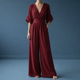 Gozo Wide-Leg Wrap Jumpsuit in Wine