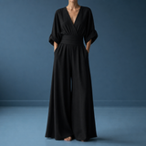 Gozo Wide-Leg Wrap Jumpsuit in Black