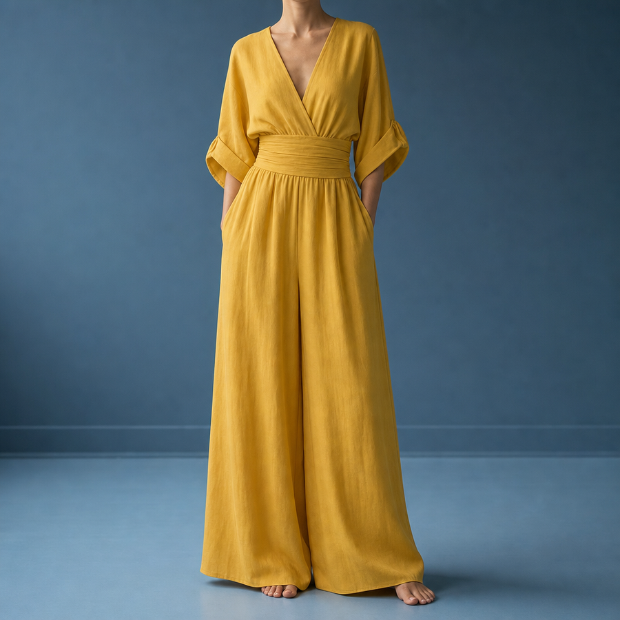 Gozo Wide-Leg Wrap Jumpsuit in Yellow
