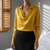 Grasse Draped Neck Satin Blouse in Yellow