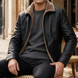 Grasse Shearling Lined Leather Jacket in Black