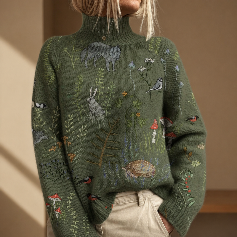 Gythio Nature Print Turtleneck Sweater in Green
