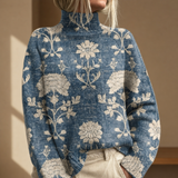 Gythio Nature Print Turtleneck Sweater in Light Blue