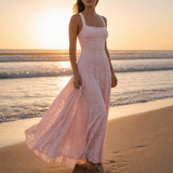 Hondarribia Floral Lace Maxi Gown in Pink