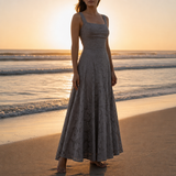 Hondarribia Floral Lace Maxi Gown in Gray