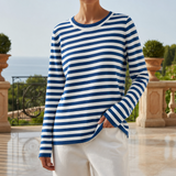 Ravello Striped Long Sleeve Top in Azure Blue
