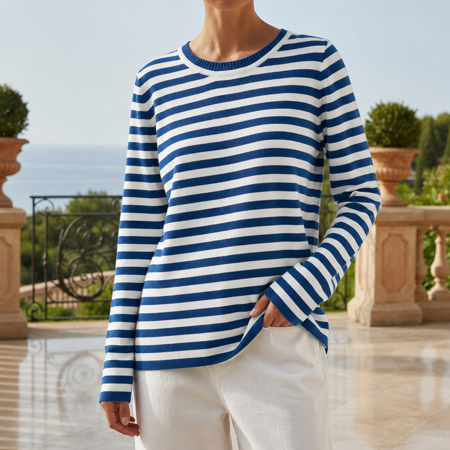 Ravello Striped Long Sleeve Top in Azure Blue