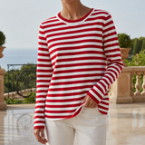 Ravello Striped Long Sleeve Top in Cardinal Red