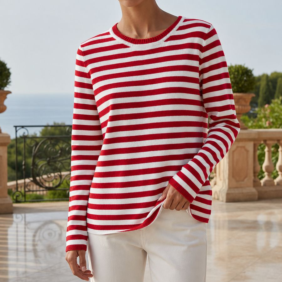 Ravello Striped Long Sleeve Top in Cardinal Red