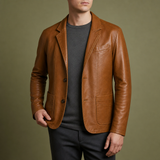 Tossa Leather Blazer Jacket in Brown