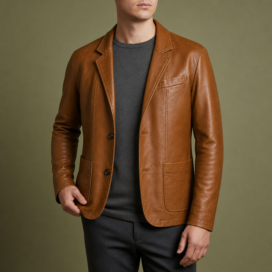 Tossa Leather Blazer Jacket in Brown