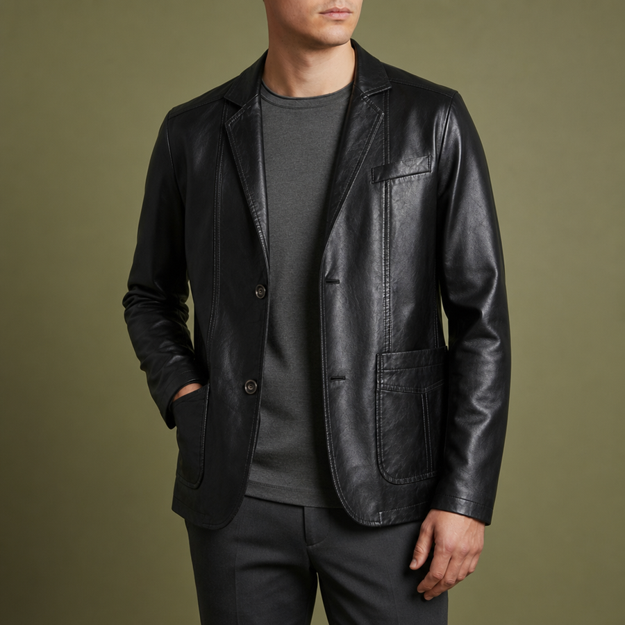 Tossa Leather Blazer Jacket in Black