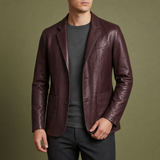 Tossa Leather Blazer Jacket in Burgundy