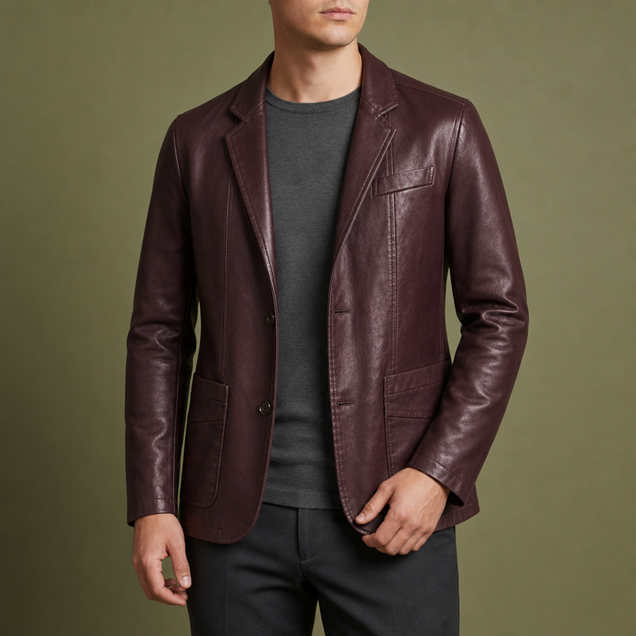 Tossa Leather Blazer Jacket in Burgundy