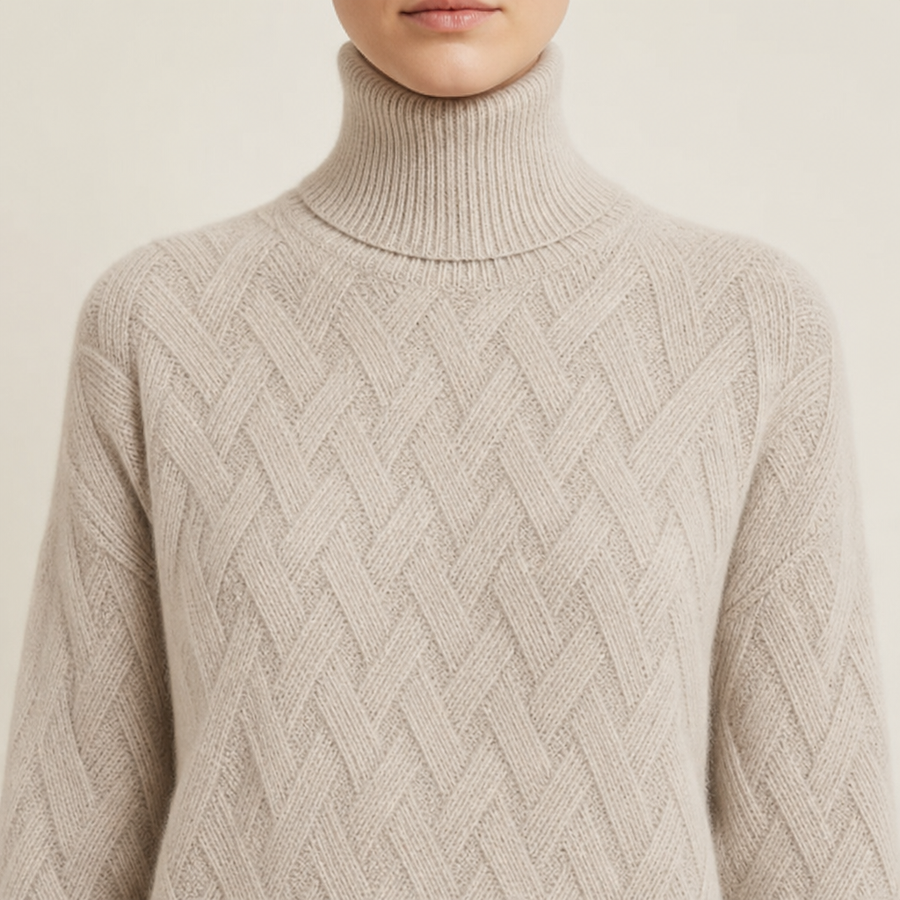 Milos Textured Turtleneck Sweater in Beige