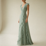 Ierapetra Ruffle Chiffon Maxi Dress in Sage