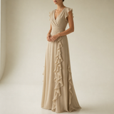 Ierapetra Ruffle Chiffon Maxi Dress in Khaki