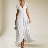 Ierapetra Ruffle Chiffon Maxi Dress in White