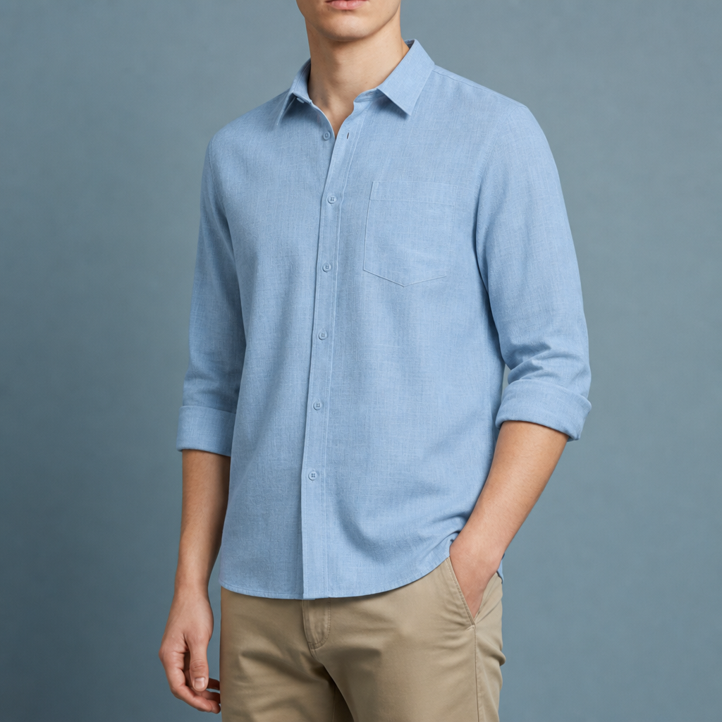 Ikaria Linen Blend Shirt in Light Blue