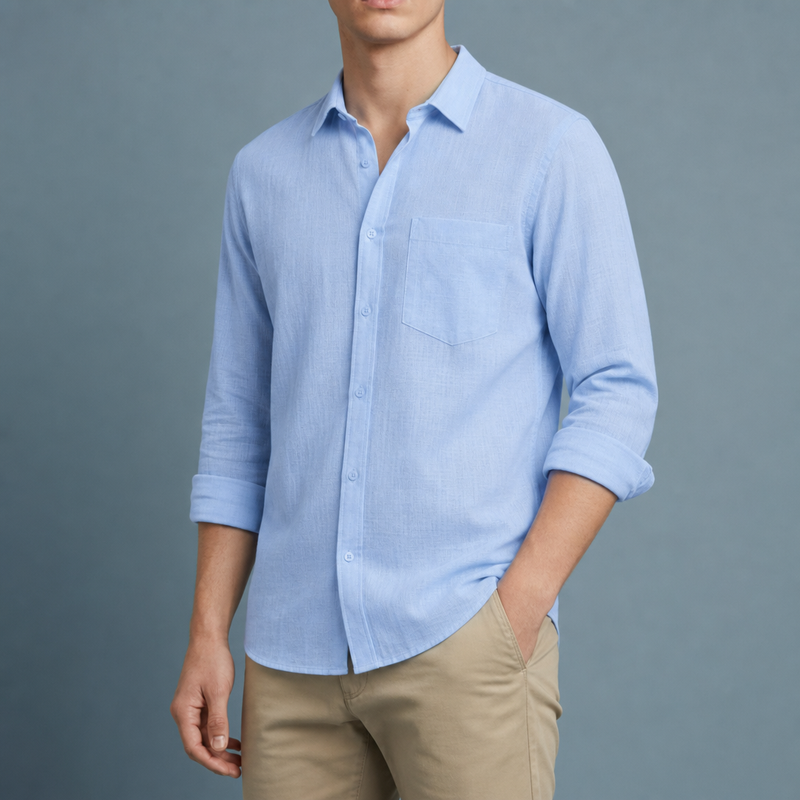 Ikaria Linen Blend Shirt in Sky Blue