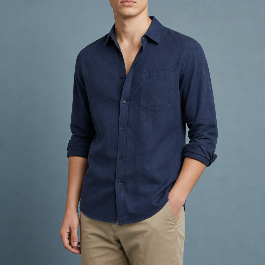 Ikaria Linen Blend Shirt in Dark Blue