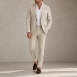 Ios Linen Slim Fit Suit in Beige
