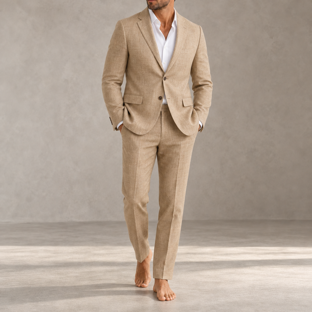 Ios Linen Slim Fit Suit in Khaki
